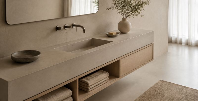 Microcement on kitchen floors and splashbacks