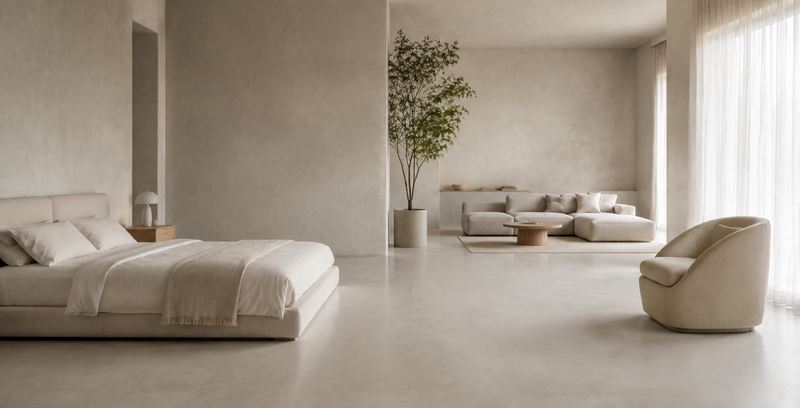 Microcement on living and bedroom floors